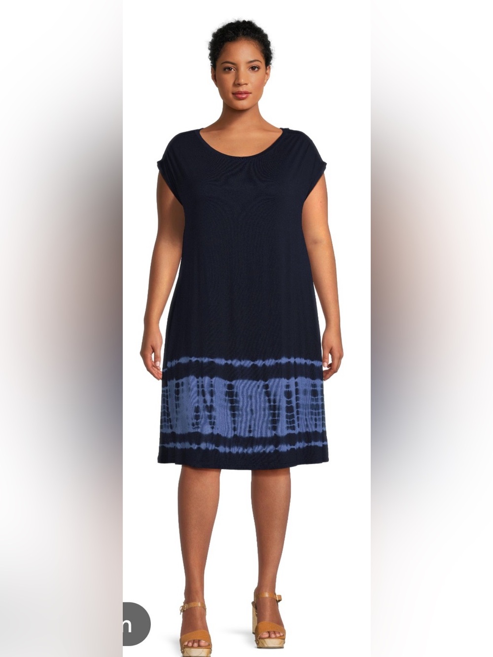 Terra & Sky 2X 20/22) Navy Tie-Dye Hem Scoop Neck Dress